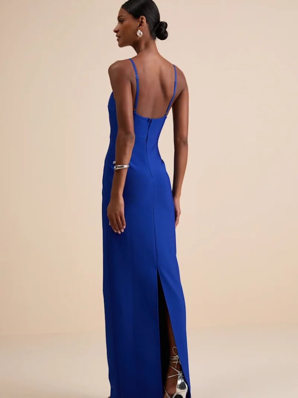 Lulus Hadrina Cobalt Blue Ponte Knit Column Maxi Dress - Size S - Picture 2 of 2